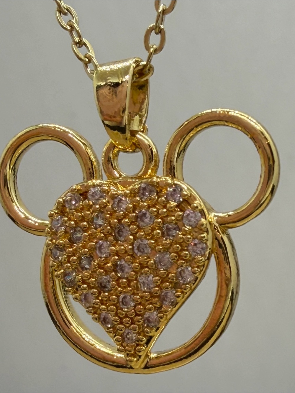 Mickey Gold-Tone Heart & Circle Pendant Necklace with Clear Crystal Accents